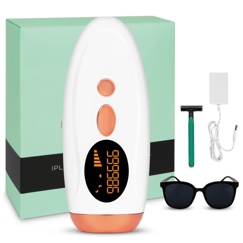 BUTBU IPL Hair Removal Device, Hair Remover with 5 Energy Level, 999,990 Flashes, Mini Home Laser Permanent Hair-Removal for Women and Men, Facial, Bikini, Arm, Leg, Armpit, Body (White)